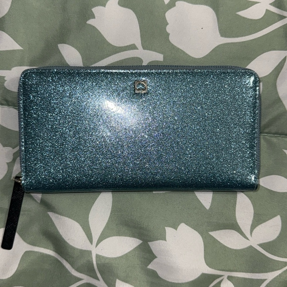 -Kate Spade New York Light Blue GLITTER Wallet EUC!